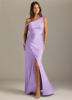Azazie Madelyn Bridesmaid Dresses Lilac Mermaid Off the Shoulder Stretch Satin Convertible Dress image1