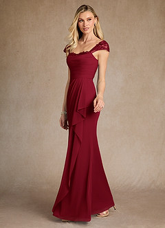Azazie Belfast Mother of the Bride Dresses Burgundy Sheath Lace Mesh Dress image3