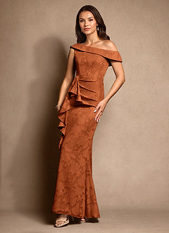 Azazie Hamptons Mother of the Bride Dresses Burnt Orange A-Line Pleated Floral Burnout Dress image5