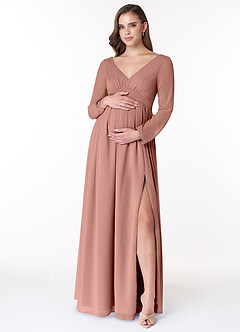 Azazie Teton vestidos de dama de honor de maternidad Vestido de Corte En A Manga larga Hasta el suelo Gasa image1