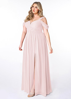 Azazie Lianne Jurken voor bruidsmeisjes Jurk van Chiffon met A-Lijn Off the Shoulder Blozend Roze image9