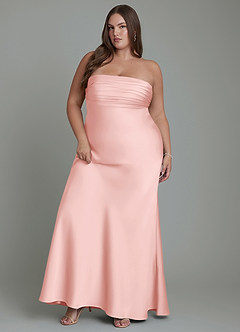 Azazie Saylor Vestidos de damas de honor Vestido Rosa Empolvado de Satén Elástico de Corte Sirena con Palabra de honor image11