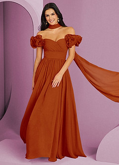 Barbie ♥ Azazie Brautjungfernkleider Wandelbar A-Linie Schulterfrei Chiffon Kleid Paprika image1