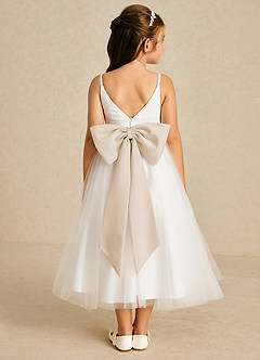 Azazie Lea vestidos de niña de las flores Vestido de Alabastro Blanco de Tul de Corte En A con Tirante Espagueti image2
