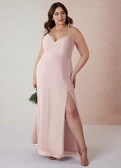 Azazie Manila Robes de demoiselle d'honneur Robe Fourreau en Mousseline de soie Col en V Rose Pâle image7