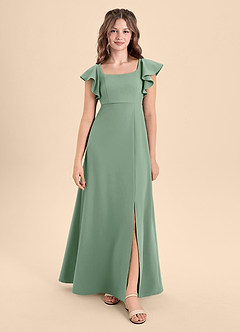 Azazie Bondi Junior Vestido de Matcha de Crepé elástico de Corte En A con Corte Lateral image3