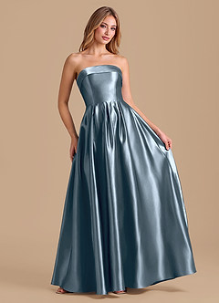 Azazie Lucienne Bridesmaid Dresses Twilight A-Line Pleated Metallic Satin Dress image3