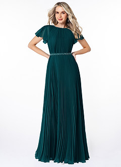 Azazie Kara Modest Bridesmaid Dresses A-Line Pleated Chiffon Floor-Length Dress image1
