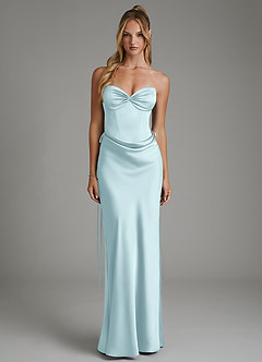 Azazie Natasha Robes de demoiselle d'honneur Robe Sirène en Satin extensible Corset Bleu Nuage image5
