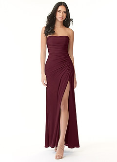 Azazie Darria Vestidos de damas de honor Vestido de Cabernet de Chifón elástico de Corte Recto Convertible con Escote Cuadrado Plisado image1