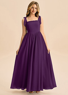 Azazie Delia Junior Abito A-Line in Chiffon Fiocco Uva image3