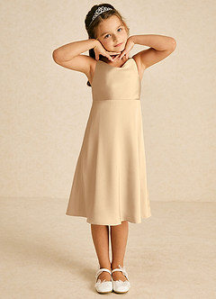 Azazie Zuzu Flower Girl Dresses Champagne A-Line Spaghetti Strap Stretch Satin Dress image1