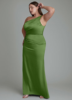 Azazie Akilah Robes de demoiselle d'honneur Robe Sirène en Satin extensible Asymétrique Basilic image12