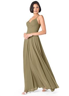 Azazie Avelina Robes de demoiselle d'honneur Robe Trapèze en Mousseline de soie Col V plissé Vert Mousse image3