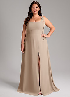 Azazie Debra Bridesmaid Dresses Taupe A-Line with Pockets Chiffon Convertible Dress image8