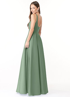 Azazie Neve Prova klänningar hemma Klänning av Balklänning i Stretch Satin med fickor Matcha image4