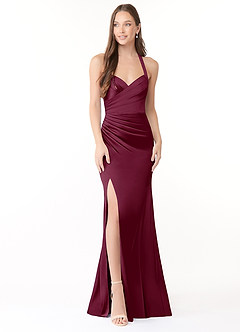 Azazie Emeria Bridesmaid Dresses Mulberry Mermaid Pleated Stretch Satin Dress image1