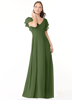 Azazie Syenna Bridesmaid Dresses Olive A-Line Ruched Chiffon Dress image1