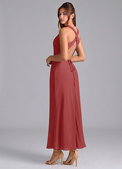 Azazie Evadne Bridesmaid Dresses Rust Sheath Pleated Chiffon Dress image2