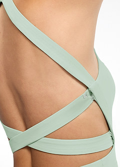 Azazie Clarice Brautjungfernkleider A-Linie Halter Chiffon Kleid Agave image7