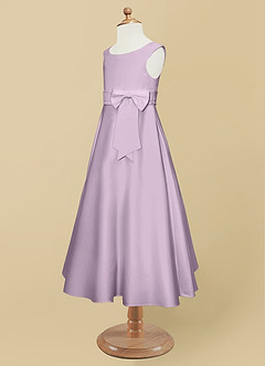 Azazie Lindy Flower Girl Dresses Frosted Lilac A-Line Pleated Matte Satin Dress image12