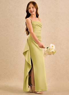 Azazie Cannoli Girls Formal Robe Demoiselle D'honneur Fillette Robe Trapèze en Satin extensible Plissée Canari image5