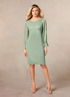 Azazie London Moeder van de bruid jurken Kolom Jurk van Mesh Stoffige Salie image4