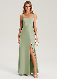 Azazie Lidia Bridesmaid Dresses Dusty Sage Mermaid Side Slit Stretch Satin Dress image4
