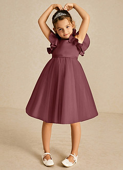 Azazie Kaeya Flower Girl Dresses Desert Rose A-Line Bow Tulle Dress image3