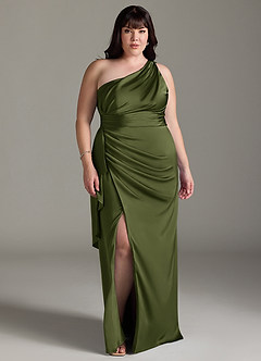 Azazie Maive Bridesmaid Dresses Olive Sheath Ruched Stretch Satin Dress image10