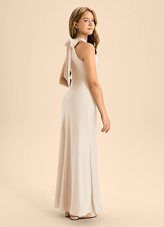 Azazie Doretta Junior White Alabaster A-Line Pleated Stretch Satin Dress image1