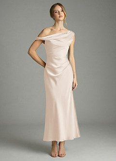 Azazie Emerson Bridesmaid Dresses White Alabaster Mermaid Off the Shoulder Stretch Satin Dress image1