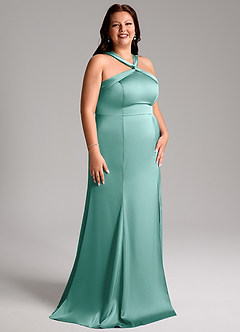 Azazie Rue Bridesmaid Dresses Aqua A-Line Pleated Stretch Satin Dress image12