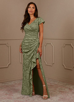 Azazie Roya 신부의 어머니 드레스 인어 셔링 플로럴 번아웃 플로어 길이 드레스 image1