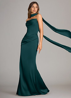 Azazie Sorrel Bridesmaid Dresses Pine Mermaid Strapless Stretch Satin Convertible Dress image4