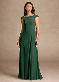 Azazie Ewa Mother of the Bride Dresses Dark Green A-Line Off the Shoulder Mesh Dress image5