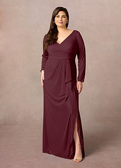 Azazie Risa Abiti per la Madre della Sposa Abito Sirena in Maglia con Scollo a V a Pieghe Cabernet image6