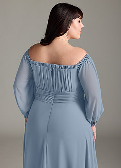 Azazie Rubina Bridesmaid Dresses Dusty Blue A-Line Long Sleeve Chiffon Dress image13