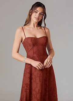 Azazie Valentine Bridesmaid Dresses Terracotta A-Line Sweetheart Neckline Floral Burnout Dress image2
