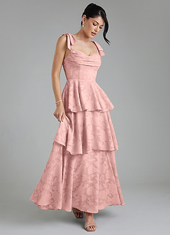 Azazie Jude Robes de demoiselle d'honneur Robe Trapèze en Blumen-Burnout Décolleté en cœur Rose Poudré image7