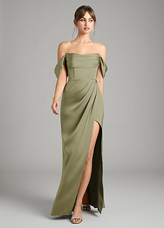 Azazie Johana Bridesmaid Dresses Pistachio Mermaid Off the Shoulder Stretch Satin Convertible Dress image5