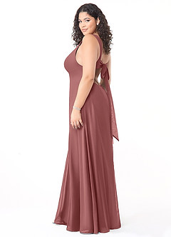 Azazie Christiana Vestidos de damas de honor Vestido de Amatista de Gasa de Corte en A con Cuello en V plisado image10