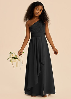Azazie Skye Junior Black A-Line Pleated Chiffon Dress image2