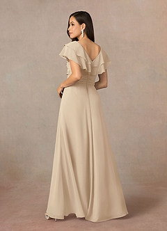 Azazie Snapdragon Mother of the Bride Dresses Champagne A-Line V-Neck Ruched Chiffon Dress image4