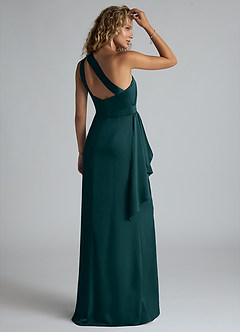 Azazie Maive Bridesmaid Dresses Pine Sheath Ruched Stretch Satin Dress image3