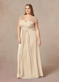 Azazie Star Kleider für die Brautmutter A-Linie V-Hals Pailletten Chiffon Kleid Champagner image8