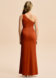 Azazie Akilah Junior Robe Fourreau en Satin extensible Plissée Paprika image6