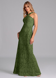 Azazie Doretta Bridesmaid Dresses Olive Mermaid Pleated Floral Burnout Dress image4