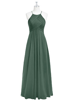 Azazie Ginger Bridesmaid Dresses Sea Moss A-Line Halter Pleated Chiffon Dress image6