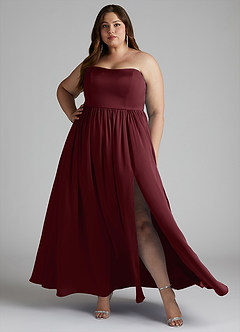 Azazie Morana Bridesmaid Dresses Cabernet A-Line Off the Shoulder Stretch Satin Convertible Dress image1